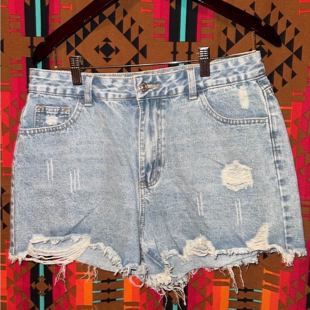 Distressed Light Blue Denim Shorts